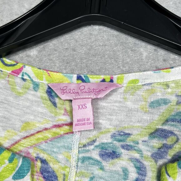 Lilly Pulitzer Shirt Womens Size XXS Blue, Green, Pink, Turquoise & White Linen - Picture 8 of 11